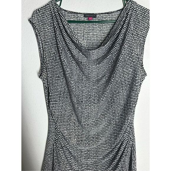 Vince Camuto Sleeveless Rouched Blouse Polka Dot Black White Green Size L - Picture 2 of 9